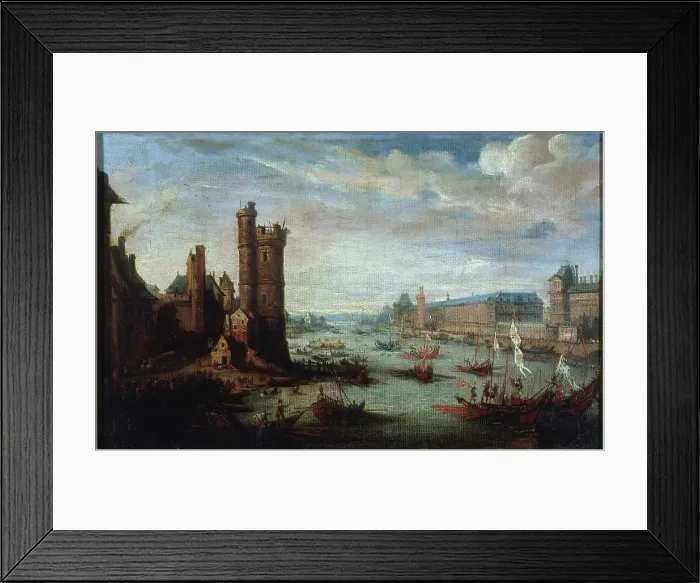 Framed Print : The Tour de Nesle, Grande Galerie and the Louvre, seen from Pont-Neuf, around 1630. Creator: Unknown Framed Print : The Tour de Nesle, Grande Galerie and the Louvre, seen from Pont-Neuf, around 1630. Creator: Unknown