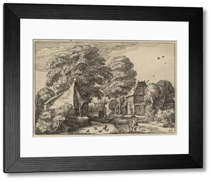 Framed Print : Road with Barn and Cottages, published 1612. Creator: Claes Jansz Visscher Framed Print : Road with Barn and Cottages, published 1612. Creator: Claes Jansz Visscher
