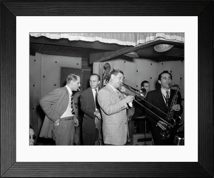 Framed Print : Portrait of Jack Teagarden, Bill Harris, Dave Tough, and Charlie Ventura, Three Deuces, N.Y. 1946. Creator: William Paul Gottlieb Framed Print : Portrait of Jack Teagarden, Bill Harris, Dave Tough, and Charlie Ventura, Three Deuces, N.Y. 1946. Creator: William Paul Gottlieb
