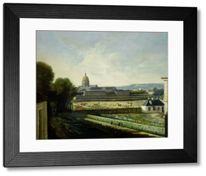 Framed Print : The marble depot and esplanade in front of Tuileries swing bridge, before construction...c 1745-1755 Creator: Unknown Framed Print : The marble depot and esplanade in front of Tuileries swing bridge, before construction...c 1745-1755 Creator: Unknown