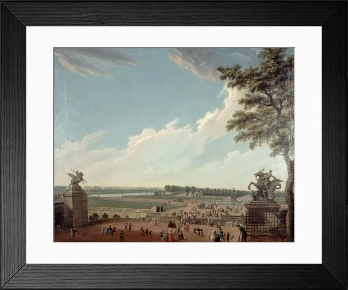 Framed Print : Place Louis XV and the Champs-Elysées, seen from the swing bridge, around 1780... Creator: Unknown Framed Print : Place Louis XV and the Champs-Elysées, seen from the swing bridge, around 1780... Creator: Unknown