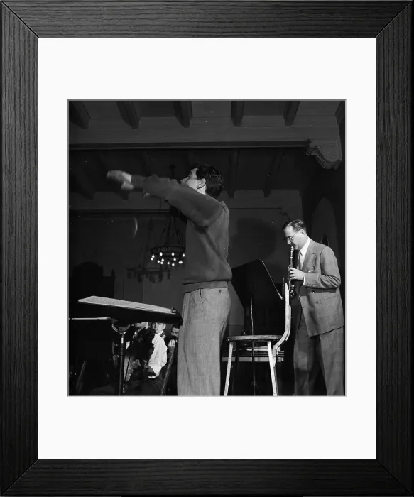 Framed Print : Portrait of Benny Goodman, Leonard Bernstein, and Max Hollander, Carnegie Hall, New York, 1946. Creator: William Paul Gottlieb Framed Print : Portrait of Benny Goodman, Leonard Bernstein, and Max Hollander, Carnegie Hall, New York, 1946. Creator: William Paul Gottlieb