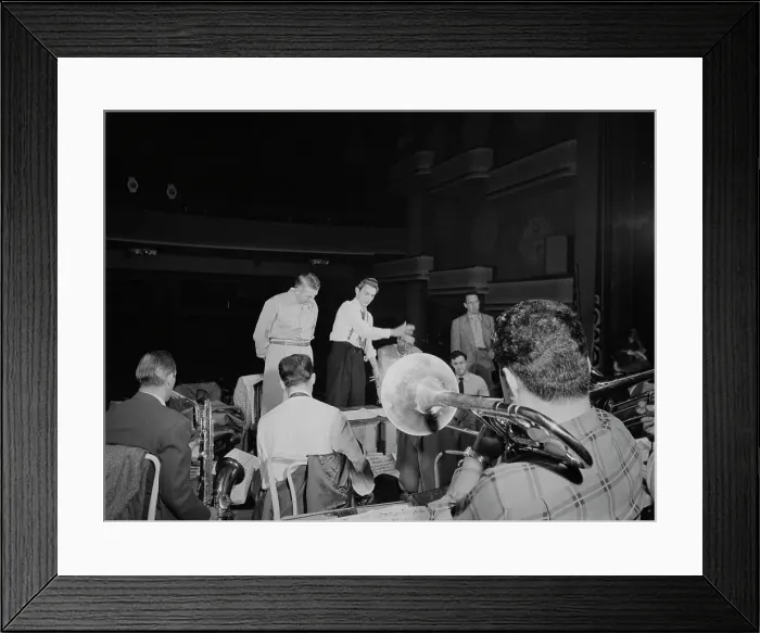 Framed Print : Portrait of Stan Kenton, Pete Rugolo, and Bob Graettinger, Richmond, Va.(?), 1947 or 1948. Creator: William Paul Gottlieb Framed Print : Portrait of Stan Kenton, Pete Rugolo, and Bob Graettinger, Richmond, Va.(?), 1947 or 1948. Creator: William Paul Gottlieb