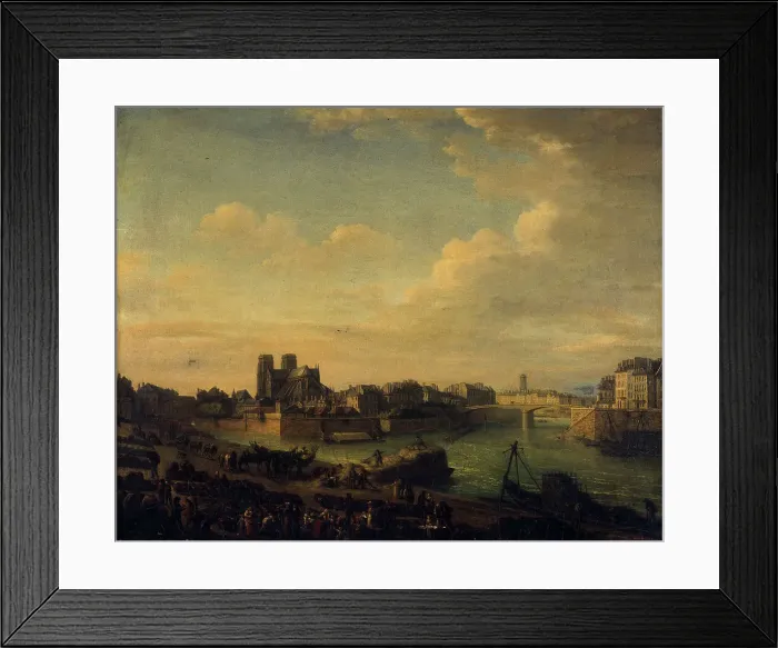 Framed Print : Port au Foin, the eastern tip of Ile de la Cité and western tip of Ile Saint-Louis, around 1820. Creator: Unknown Framed Print : Port au Foin, the eastern tip of Ile de la Cité and western tip of Ile Saint-Louis, around 1820. Creator: Unknown