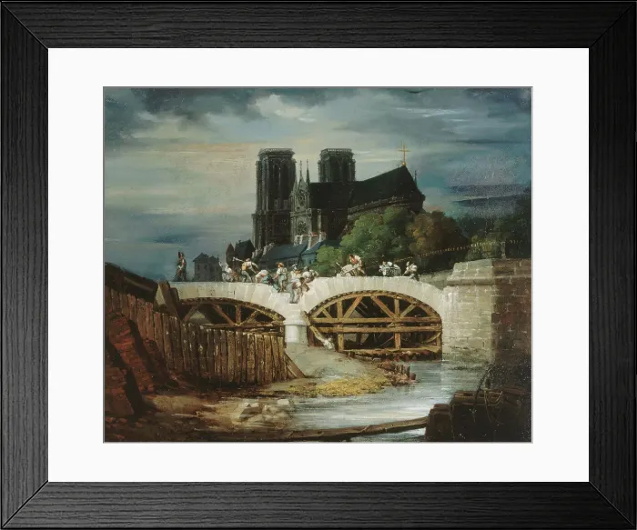 Framed Print : Construction of the Pont de l'Archeveche, around 1828, current 4th arrondissement, c1823-1833. Creator: Unknown