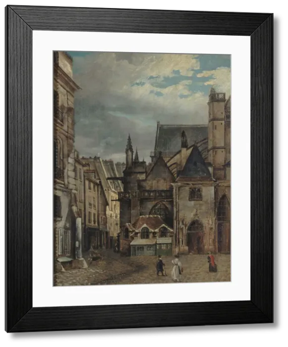 Framed Print : Saint-Germain-l'Auxerrois church and rue Chilpéric, around 1830, now Place du Louvre... Creator: Unknown Framed Print : Saint-Germain-l'Auxerrois church and rue Chilpéric, around 1830, now Place du Louvre... Creator: Unknown