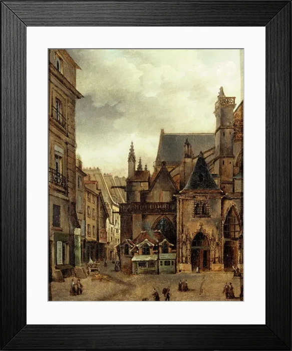 Framed Print : The church of Saint-Germain-l'Auxerrois and rue Chilpéric, around 1840, now Place du Louvre... Creator: Unknown Framed Print : The church of Saint-Germain-l'Auxerrois and rue Chilpéric, around 1840, now Place du Louvre... Creator: Unknown