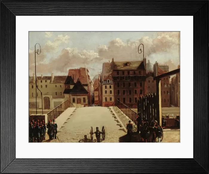 Framed Print : Pont de l'Archevêché guarded by troops during the 1848 revolution. Creator: Unknown Framed Print : Pont de l'Archevêché guarded by troops during the 1848 revolution. Creator: Unknown