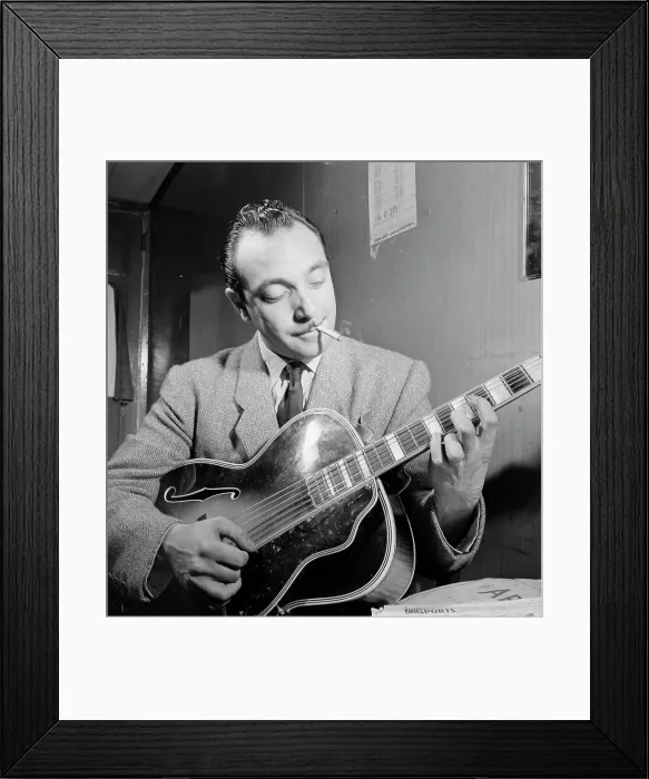Framed Print : Portrait of Django Reinhardt, Aquarium, New York, N.Y. ca. Nov. 1946. Creator: William Paul Gottlieb Framed Print : Portrait of Django Reinhardt, Aquarium, New York, N.Y. ca. Nov. 1946. Creator: William Paul Gottlieb