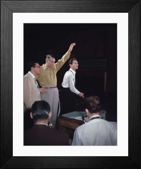 Framed Print : Portrait of Stan Kenton, Pete Rugolo, and Bob Graettinger, Richmond, Va.(?), 1947 or 1948. Creator: William Paul Gottlieb Framed Print : Portrait of Stan Kenton, Pete Rugolo, and Bob Graettinger, Richmond, Va.(?), 1947 or 1948. Creator: William Paul Gottlieb