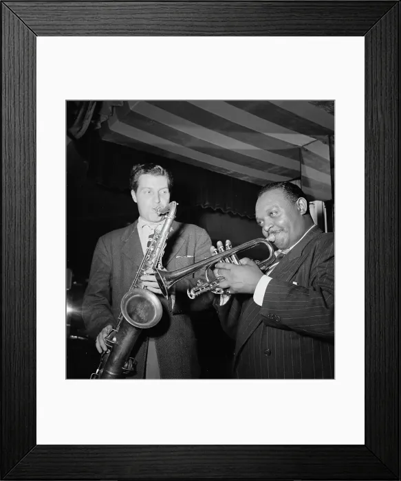Framed Print : Portrait of Rex William Stewart and Charlie Barnet, Aquarium, New York, N.Y. ca. Aug. 1946. Creator: William Paul Gottlieb Framed Print : Portrait of Rex William Stewart and Charlie Barnet, Aquarium, New York, N.Y. ca. Aug. 1946. Creator: William Paul Gottlieb