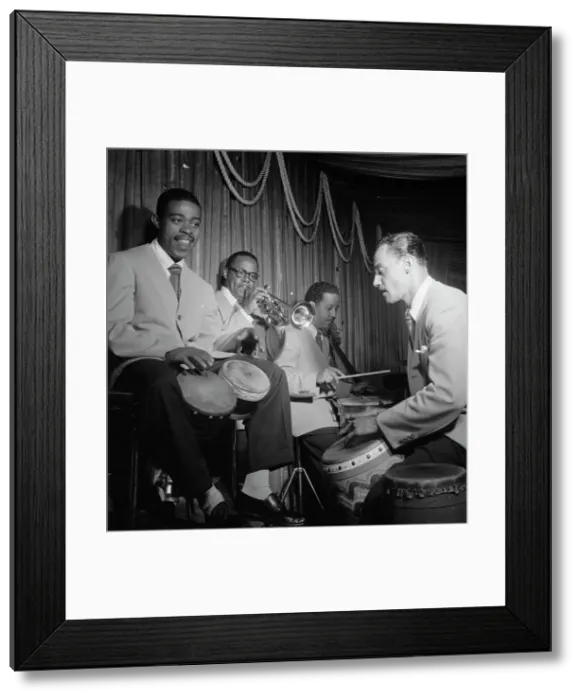 Framed Print : Portrait of Mario Bouza, Jose Mangual, Carlos Vidal(?), and Ubaldo...Glen Island Casino, N.Y. 1947. Creator: William Paul Gottlieb Framed Print : Portrait of Mario Bouza, Jose Mangual, Carlos Vidal(?), and Ubaldo...Glen Island Casino, N.Y. 1947. Creator: William Paul Gottlieb