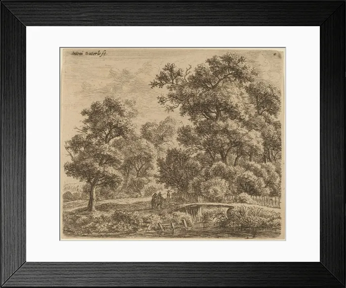 Framed Print : Wooded Landscape with a Bridge. Creator: Anthonie Waterloo Framed Print : Wooded Landscape with a Bridge. Creator: Anthonie Waterloo