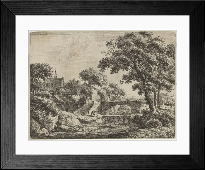 Framed Print : A Wooden and a Stone Bridge. Creator: Anthonie Waterloo Framed Print : A Wooden and a Stone Bridge. Creator: Anthonie Waterloo