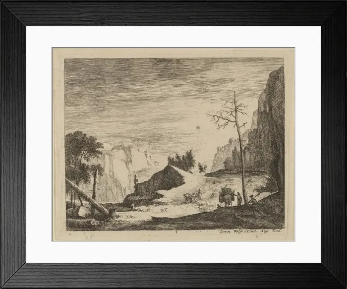 Framed Print : Mountainous Landscape with a Cart: pl.8. Creators: Roelant Roghman, Melchior Küsel Framed Print : Mountainous Landscape with a Cart: pl.8. Creators: Roelant Roghman, Melchior Küsel