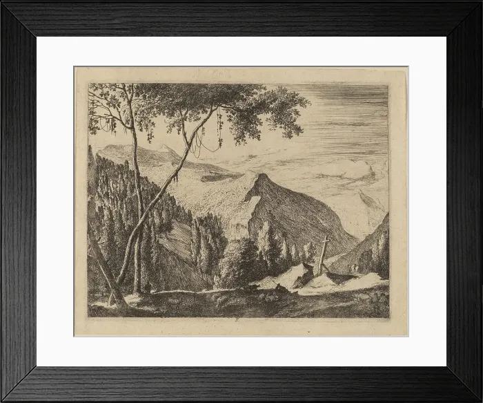Framed Print : Rocky Landscape with Cross: pl.5. Creators: Roelant Roghman, Melchior Küsel Framed Print : Rocky Landscape with Cross: pl.5. Creators: Roelant Roghman, Melchior Küsel