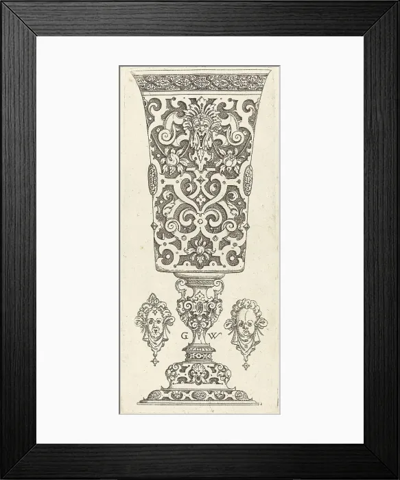 Framed Print : Goblet with base decorated with two large scallops, published 1579. Creator: Georg Wechter I Framed Print : Goblet with base decorated with two large scallops, published 1579. Creator: Georg Wechter I