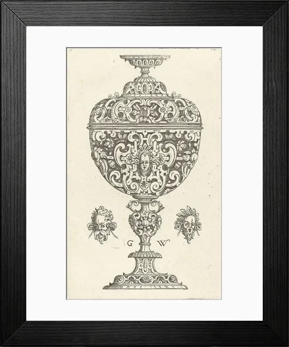 Framed Print : Goblet decorated with a masque with open mouth, published 1579. Creator: Georg Wechter I Framed Print : Goblet decorated with a masque with open mouth, published 1579. Creator: Georg Wechter I