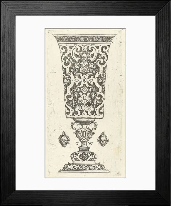 Framed Print : Goblet decorated with masque, published 1579. Creator: Georg Wechter I Framed Print : Goblet decorated with masque, published 1579. Creator: Georg Wechter I