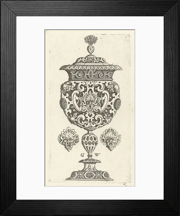 Framed Print : Goblet, rim decorated with masque with gaping mouth, published 1579. Creator: Georg Wechter I Framed Print : Goblet, rim decorated with masque with gaping mouth, published 1579. Creator: Georg Wechter I