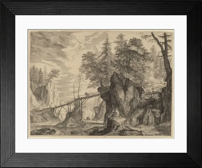 Framed Print : Draughtsman on a Stone before a Bridge, probably c. 1609. Creator: Aegidius Sadeler II Framed Print : Draughtsman on a Stone before a Bridge, probably c. 1609. Creator: Aegidius Sadeler II