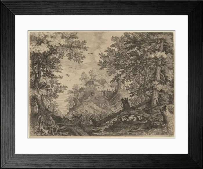 Framed Print : Woodland Scene with Two Hunters and a Dog to the Left, probably c. 1609. Creator: Aegidius Sadeler II Framed Print : Woodland Scene with Two Hunters and a Dog to the Left, probably c. 1609. Creator: Aegidius Sadeler II