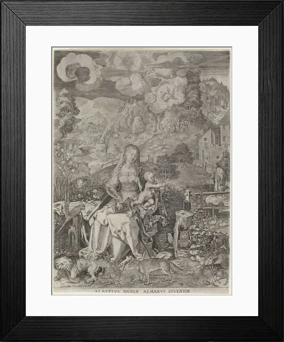 Framed Print : Virgin and Child in a Landscape. Creators: Aegidius Sadeler II, Albrecht Durer Framed Print : Virgin and Child in a Landscape. Creators: Aegidius Sadeler II, Albrecht Durer