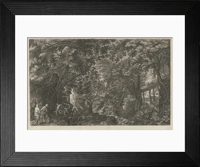 Framed Print : Hunters in a Forest near a Wooden Bridge, 1600 / 1615. Creators: Aegidius Sadeler II, Pieter Stevens Framed Print : Hunters in a Forest near a Wooden Bridge, 1600 / 1615. Creators: Aegidius Sadeler II, Pieter Stevens