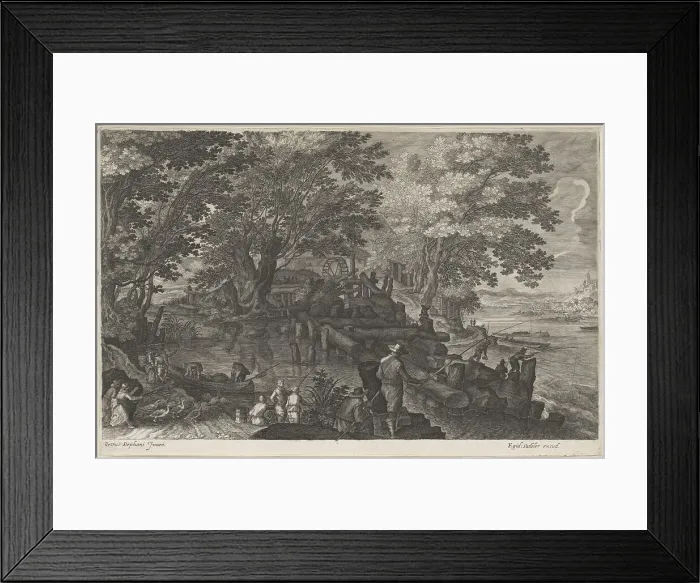 Framed Print : Fishermen by an Island Watermill, 1610 / 1615. Creators: Aegidius Sadeler II, Pieter Stevens Framed Print : Fishermen by an Island Watermill, 1610 / 1615. Creators: Aegidius Sadeler II, Pieter Stevens