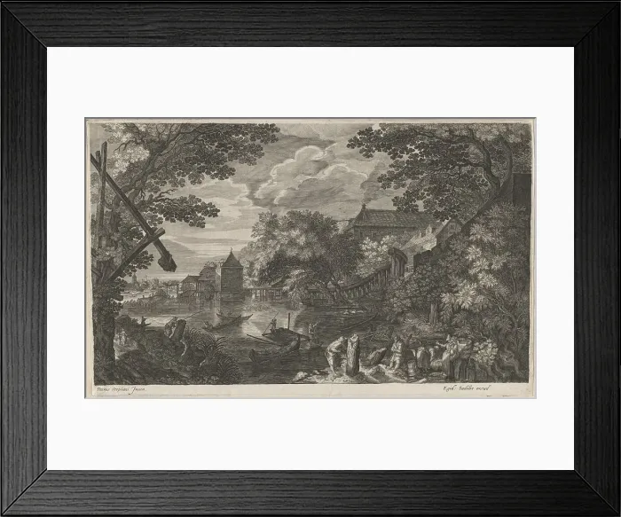 Framed Print : Riverscape with Fishermen by a Fortified Town, 1600 / 1615. Creators: Aegidius Sadeler II, Pieter Stevens Framed Print : Riverscape with Fishermen by a Fortified Town, 1600 / 1615. Creators: Aegidius Sadeler II, Pieter Stevens