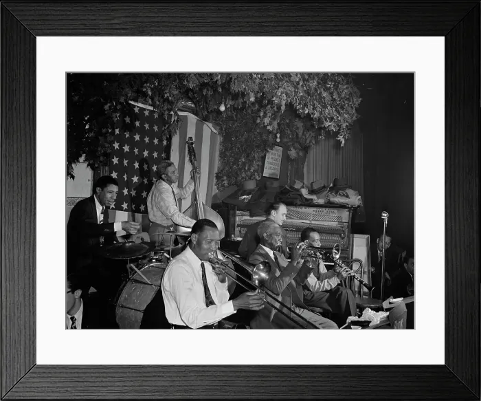 Framed Print : Portrait of Bunk Johnson, George Lewis, Alcide Pavageau, Kaiser Marshall... N.Y. c. June 1946. Creator: William Paul Gottlieb Framed Print : Portrait of Bunk Johnson, George Lewis, Alcide Pavageau, Kaiser Marshall... N.Y. c. June 1946. Creator: William Paul Gottlieb