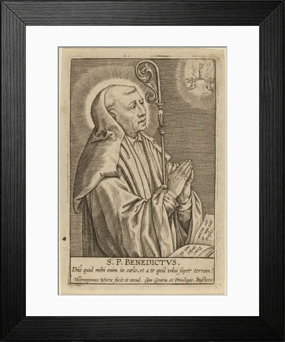 Framed Print : S. P. Benedictus. Creator: Hieronymous Wierix Framed Print : S. P. Benedictus. Creator: Hieronymous Wierix