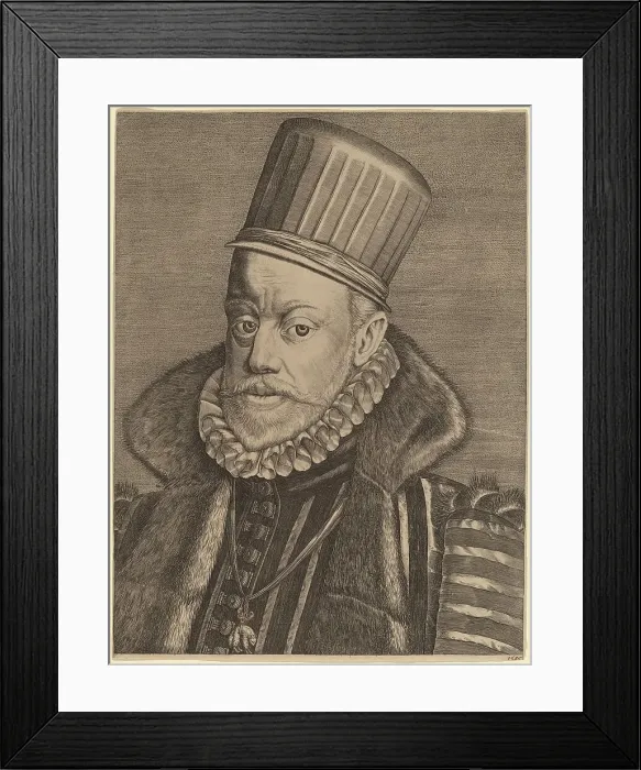 Framed Print : Phillip II of Spain, possibly 1585. Creator: Hieronymous Wierix Framed Print : Phillip II of Spain, possibly 1585. Creator: Hieronymous Wierix