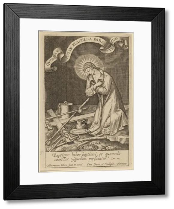 Framed Print : Baptismo habeo baptisari.... Creator: Hieronymous Wierix Framed Print : Baptismo habeo baptisari.... Creator: Hieronymous Wierix