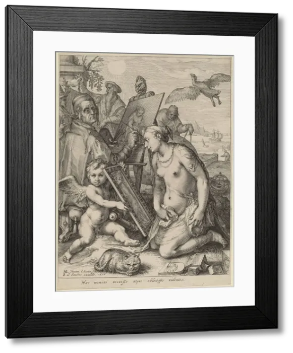Framed Print : Artist Painting a Nude Woman: Allegory of Visual Perception, 1616. Creator: Jan Saenredam Framed Print : Artist Painting a Nude Woman: Allegory of Visual Perception, 1616. Creator: Jan Saenredam