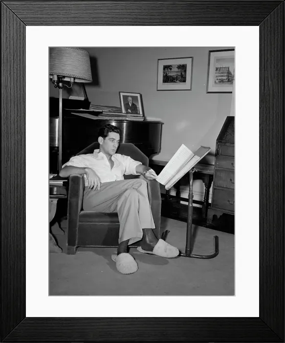 Framed Print : Portrait of Leonard Bernstein in his apartment, New York, N.Y. 1946. Creator: William Paul Gottlieb Framed Print : Portrait of Leonard Bernstein in his apartment, New York, N.Y. 1946. Creator: William Paul Gottlieb