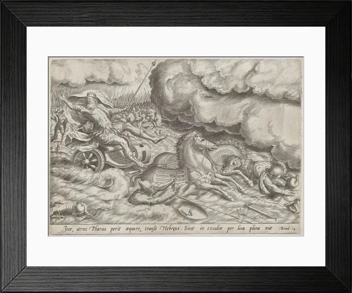 Framed Print : The Crossing of the Red Sea, c.1585. Creator: Jan Wierix Framed Print : The Crossing of the Red Sea, c.1585. Creator: Jan Wierix