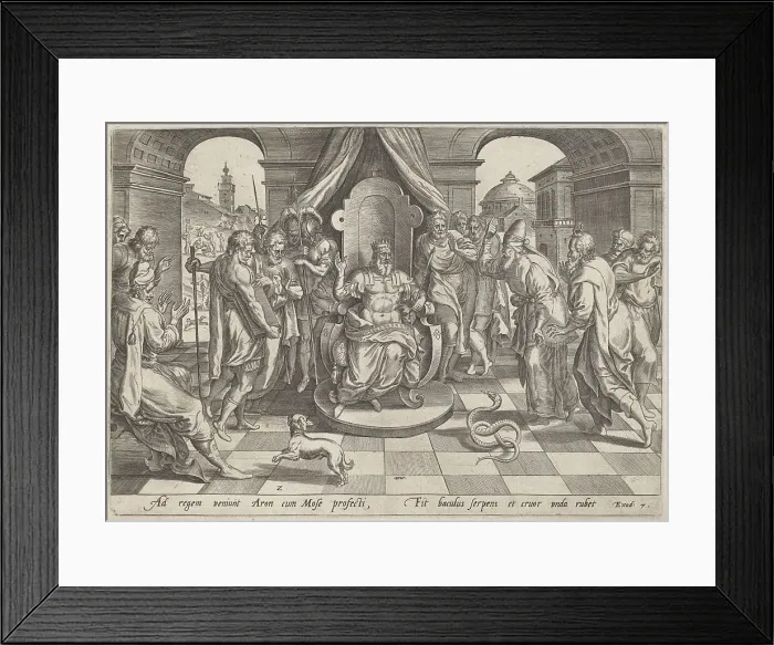 Framed Print : Moses and Aaron before the Pharaoh, c.1585. Creator: Jan Wierix Framed Print : Moses and Aaron before the Pharaoh, c.1585. Creator: Jan Wierix