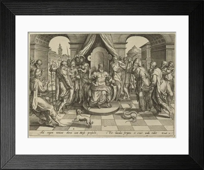 Framed Print : Moses and Aaron before the Pharoah, 1585. Creator: Jan Wierix Framed Print : Moses and Aaron before the Pharoah, 1585. Creator: Jan Wierix