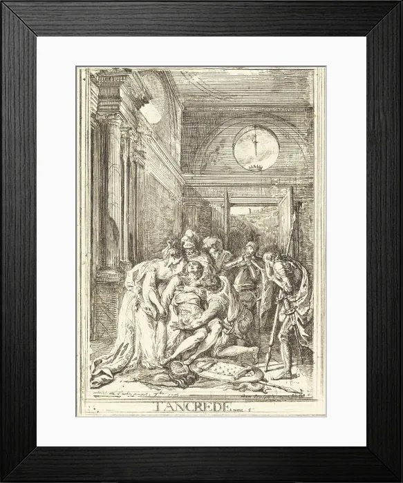 Framed Print : The Death of Tancred [left], 1760. Creator: Gabriel de Saint-Aubin
