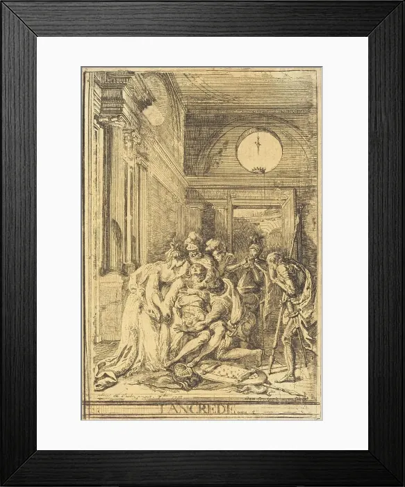 Framed Print : The Death of Tancred, 1760. Creator: Gabriel de Saint-Aubin Framed Print : The Death of Tancred, 1760. Creator: Gabriel de Saint-Aubin