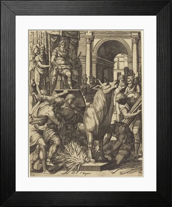 Framed Print : The Brazen Bull of Phalarus. Creator: Pierre Woeiriot Framed Print : The Brazen Bull of Phalarus. Creator: Pierre Woeiriot