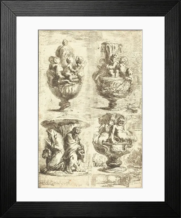 Framed Print : Four Vases (Les quatres vases), 1754. Creator: Gabriel de Saint-Aubin Framed Print : Four Vases (Les quatres vases), 1754. Creator: Gabriel de Saint-Aubin