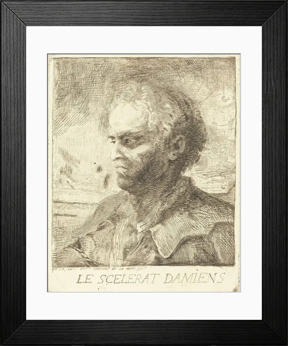 Framed Print : Le scelerat Damiens, 1757. Creator: Gabriel de Saint-Aubin Framed Print : Le scelerat Damiens, 1757. Creator: Gabriel de Saint-Aubin