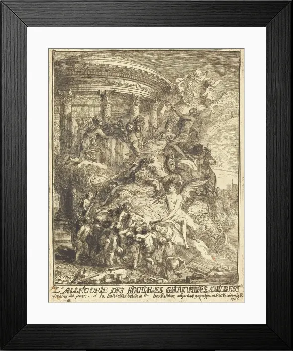 Framed Print : Allegorie des mariages faits par la ville de Paris a la naissance du Duc de Bourgogne, 1751. Creator: Gabriel de Saint-Aubin Framed Print : Allegorie des mariages faits par la ville de Paris a la naissance du Duc de Bourgogne, 1751. Creator: Gabriel de Saint-Aubin