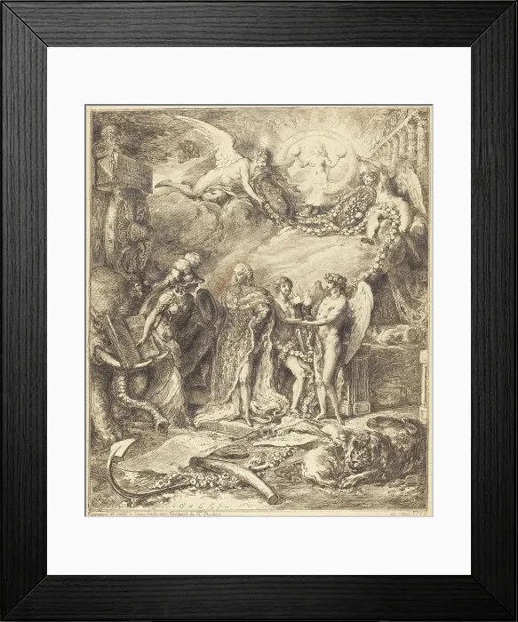 Framed Print : Allegorie sur la mariage du Comte de Provence, 1771. Creator: Gabriel de Saint-Aubin Framed Print : Allegorie sur la mariage du Comte de Provence, 1771. Creator: Gabriel de Saint-Aubin