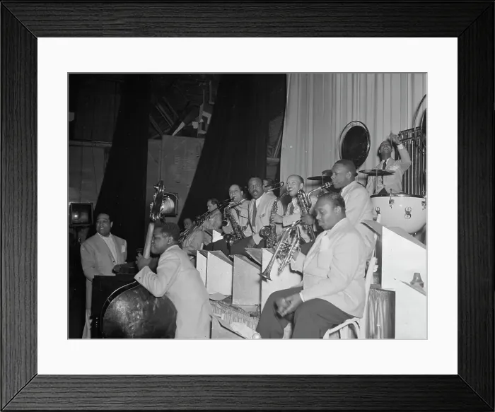 Framed Print : Portrait of Duke Ellington, Junior Raglin, Tricky... Howard Theater(?), Washington, D.C. 1938. Creator: William Paul Gottlieb Framed Print : Portrait of Duke Ellington, Junior Raglin, Tricky... Howard Theater(?), Washington, D.C. 1938. Creator: William Paul Gottlieb