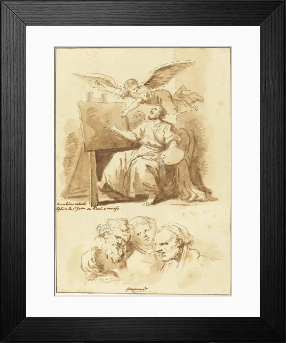 Framed Print : Saint Luke at His Easel and Four Expressive Heads, 1775. Creator: Jean Claude Richard Saint-Non Framed Print : Saint Luke at His Easel and Four Expressive Heads, 1775. Creator: Jean Claude Richard Saint-Non