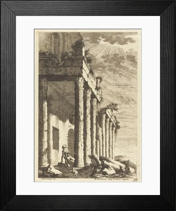 Framed Print : Travelers beside a Ruined Portico, c. 1650. Creator: Bernhard Zaech Framed Print : Travelers beside a Ruined Portico, c. 1650. Creator: Bernhard Zaech