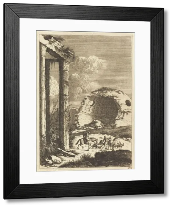 Framed Print : Shepherds Traveling past a Ruined Rotunda, c. 1650. Creator: Bernhard Zaech Framed Print : Shepherds Traveling past a Ruined Rotunda, c. 1650. Creator: Bernhard Zaech